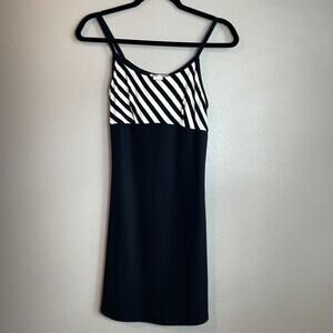 VTG The Original Dress Size Large (M?) Black Cream Striped 90s Whimsygoth Grunge